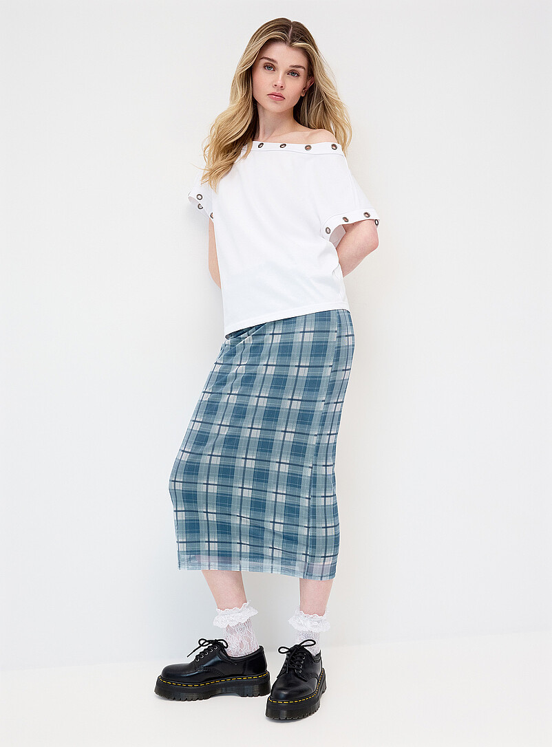 Patterned Mesh Midi Skirt