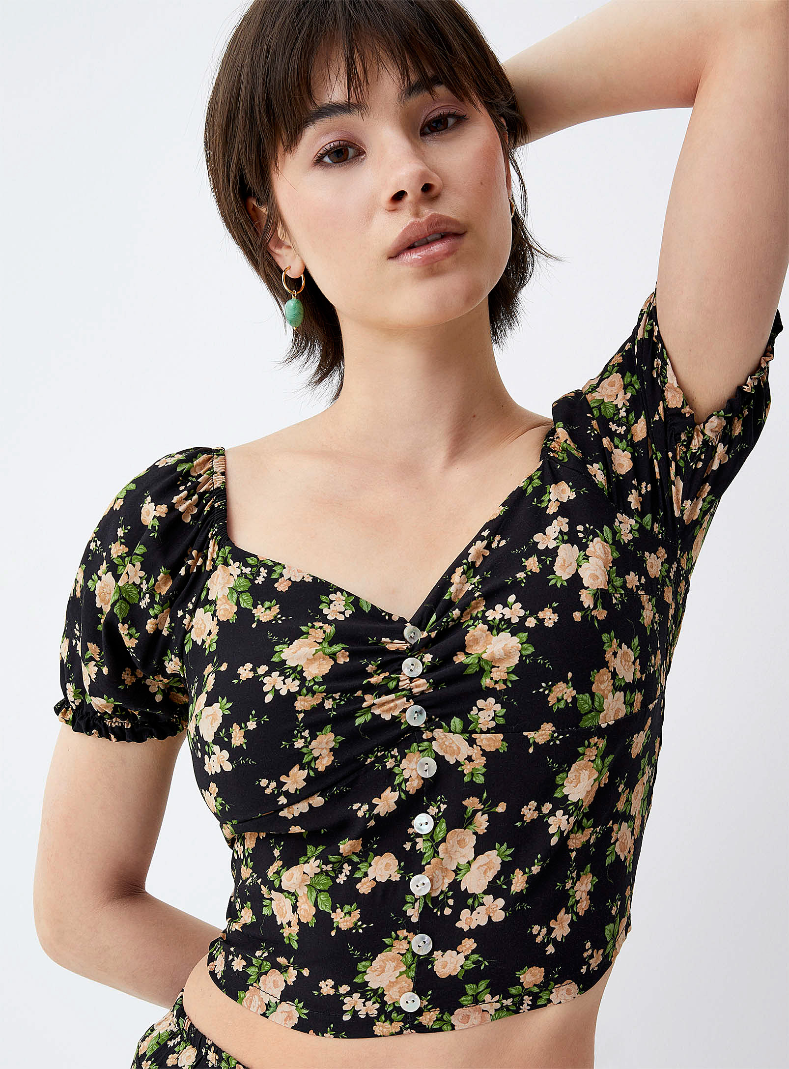 Twik Floral Print Buttoned Blouse In Patterned Black