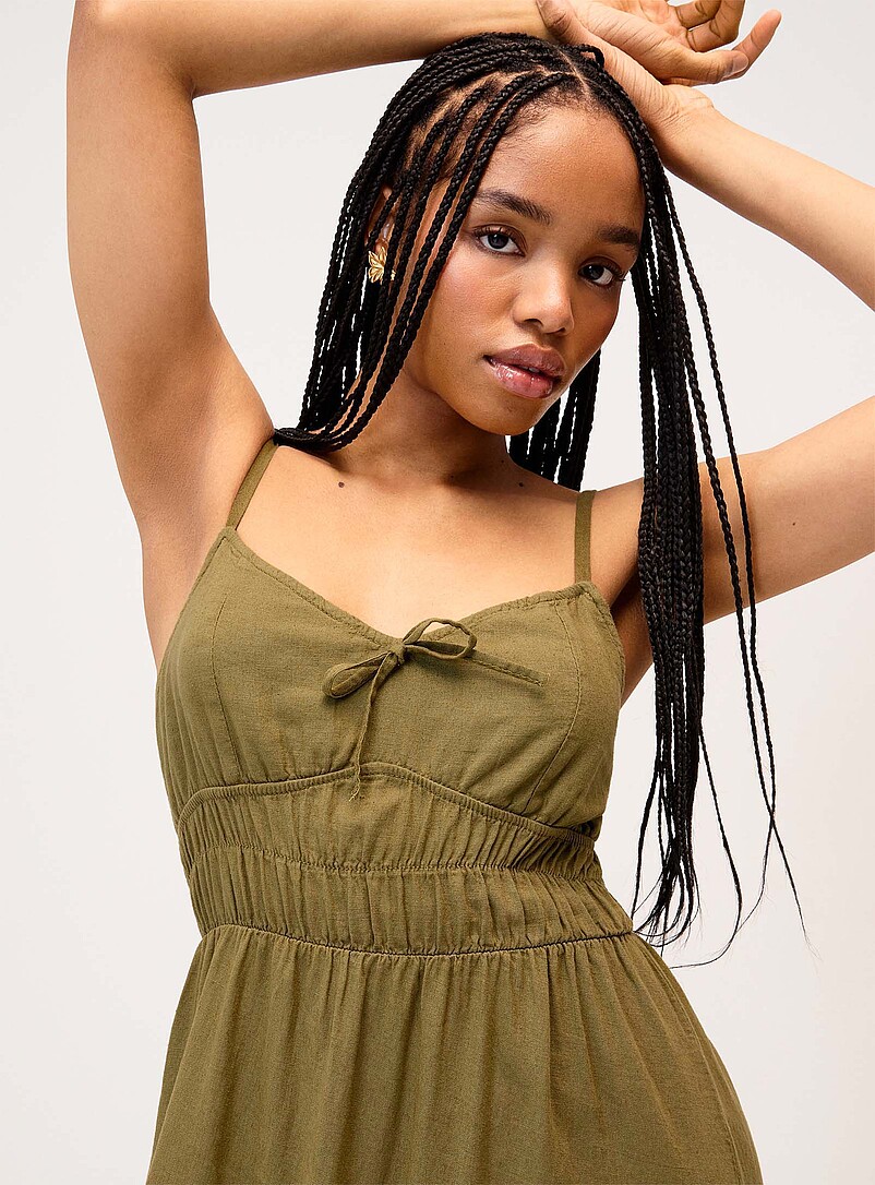 Smocked bust linen-blend midi dress product image 2