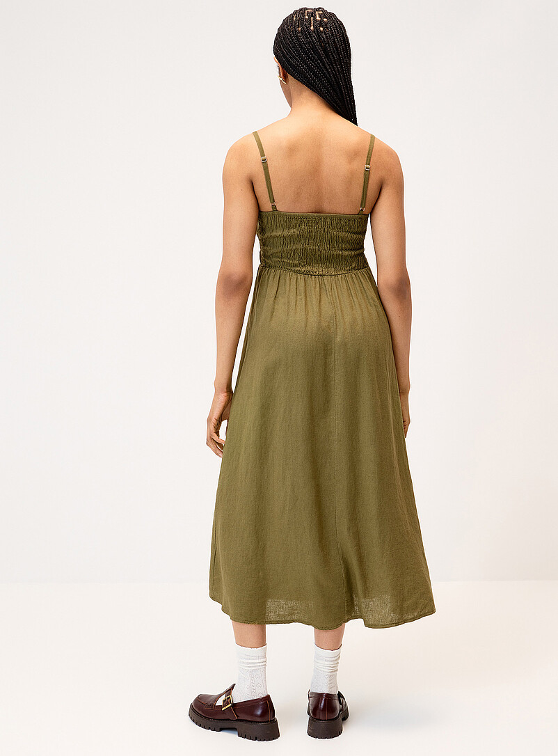 Smocked bust linen-blend midi dress product image 3