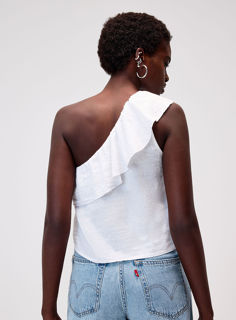 Linen-blend ruffled single-shoulder cami product image 2
