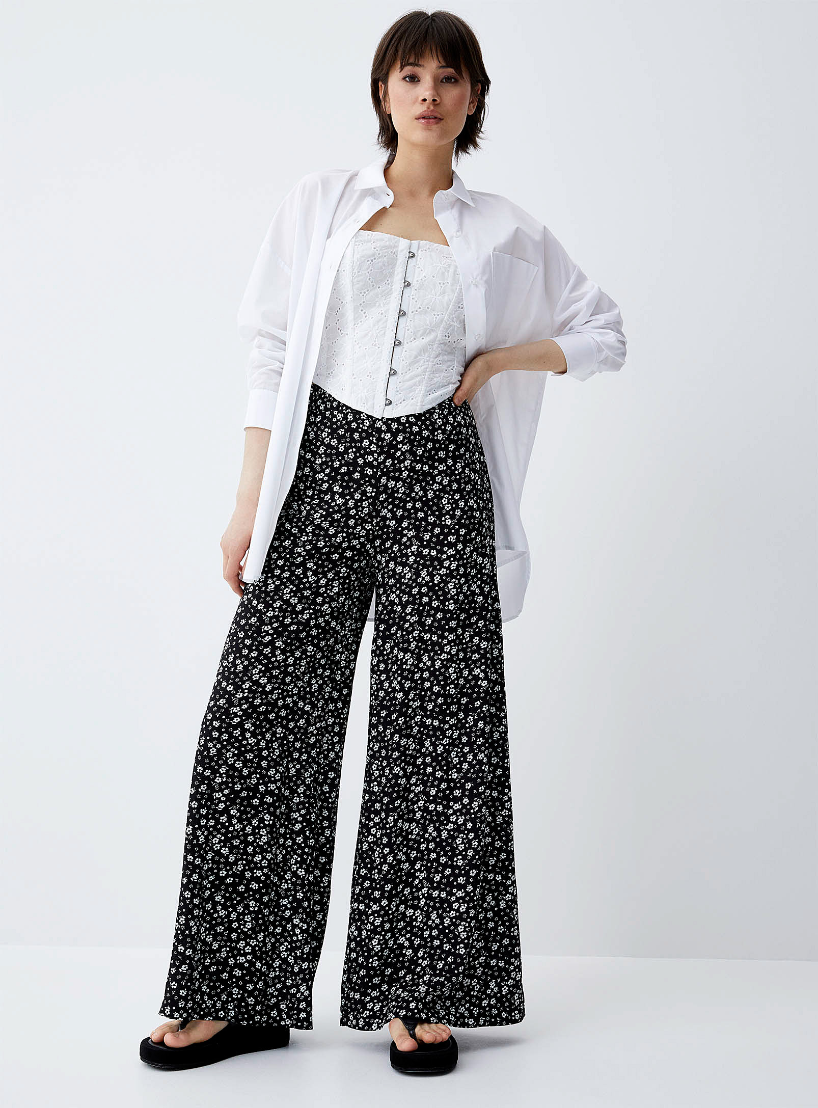 Twik Floral Print Flowy Wide-leg Pant In Patterned White