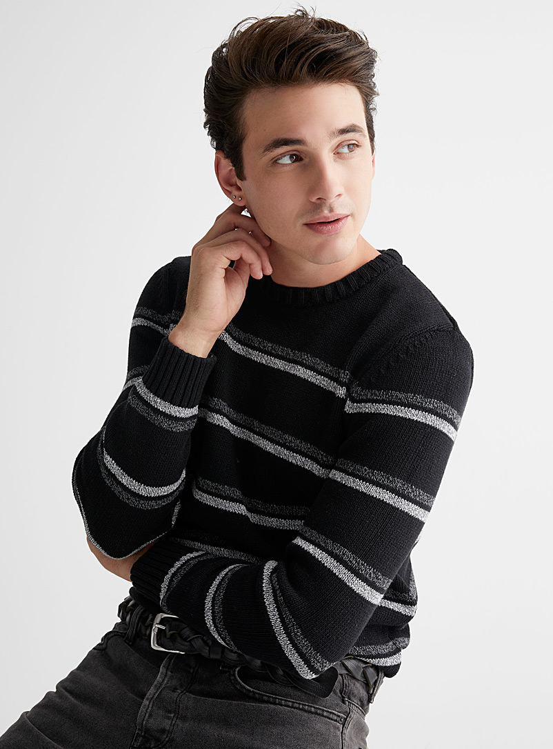 Le 31: Le pull rayé tricot éco Noir pour homme