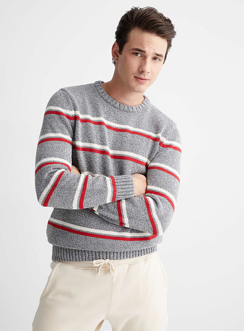 Le 31: Le pull rayé tricot éco Gris pour homme