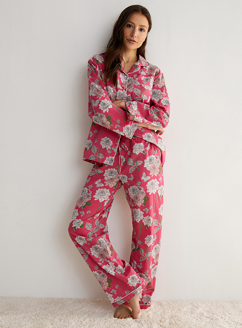 Miiyu Pink Dahlia garden pyjama set for women