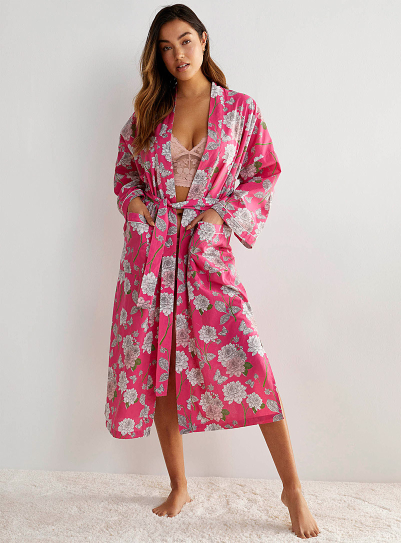 Miiyu Pink Dahlia garden long robe for women