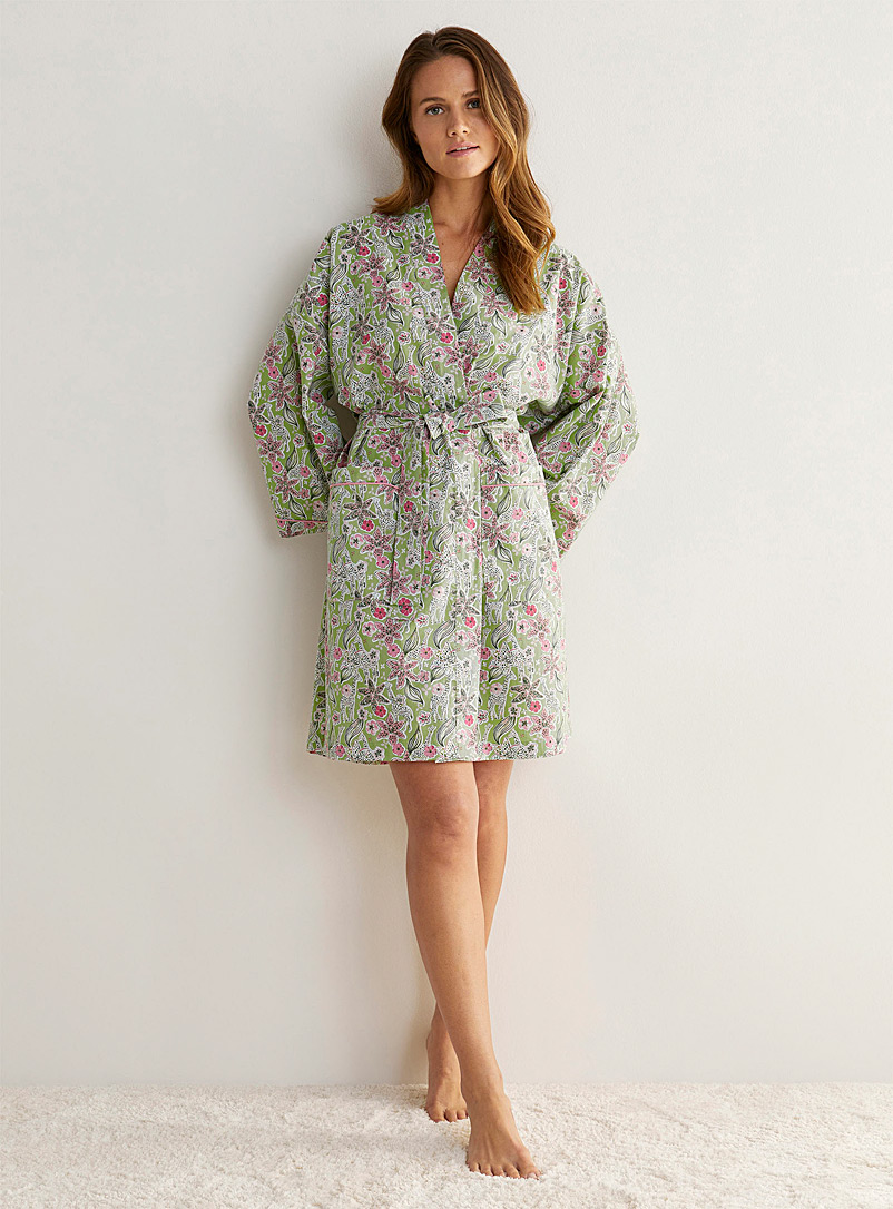 Miiyu Patterned Green Tropical robe for women