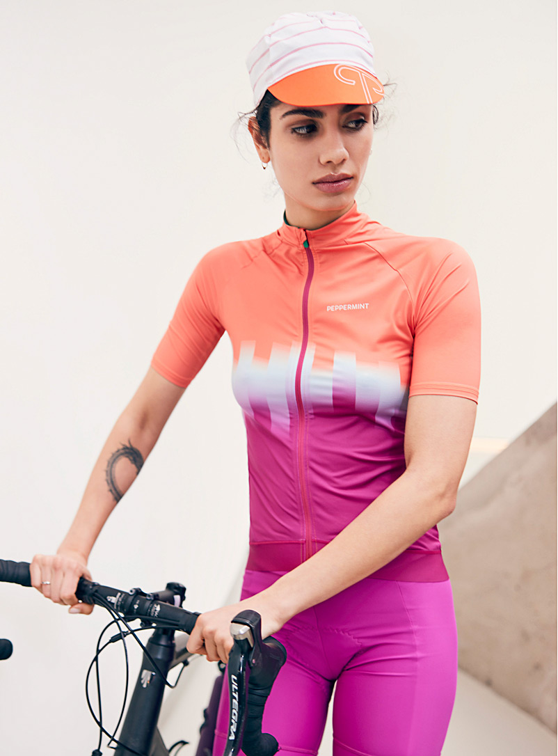 Peppermint Pink Colour gradient short-sleeve cycling jersey for women