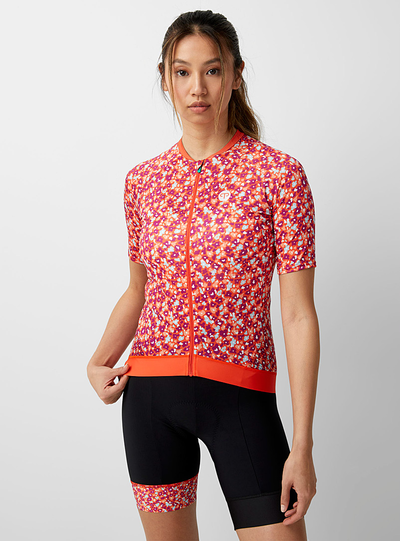 Peppermint Patterned Red Zippered logo micro-perforated cycling jersey for women