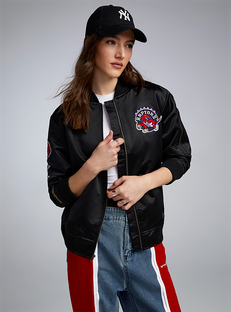 Mitchell & Ness Black Raptors satiny basketball jacket for women