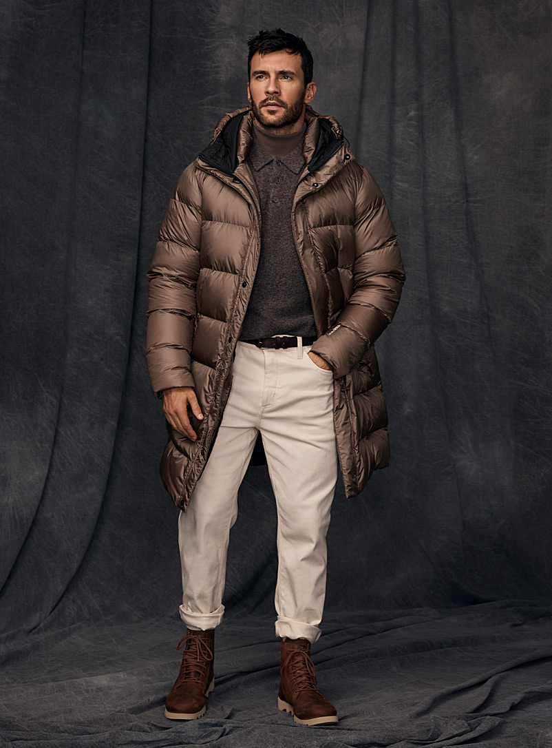 Le 31 Medium Brown Long Pertex® recycled nylon puffer jacket for men