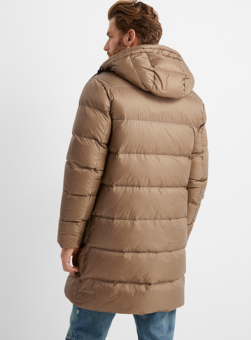 Le 31 Light Brown Long Pertex® recycled nylon puffer jacket for men