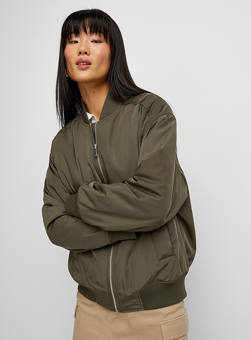 Icône Khaki Recycled polyester loose bomber jacket for women