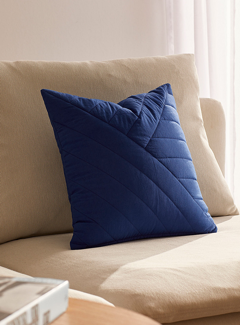 Simons Maison Blue Topstitched stripes quilted cushion 45 x 45 cm