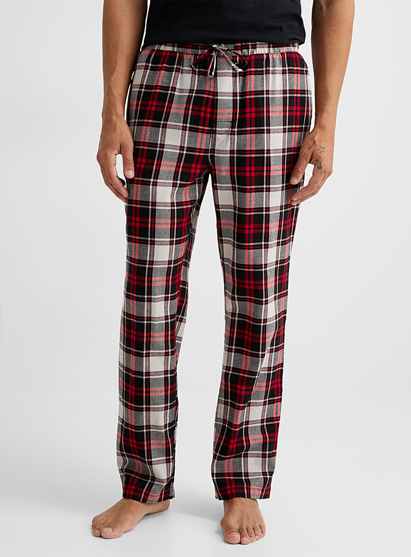 Le 31 Patterned Red Linear pattern flannel pyjama pant for men