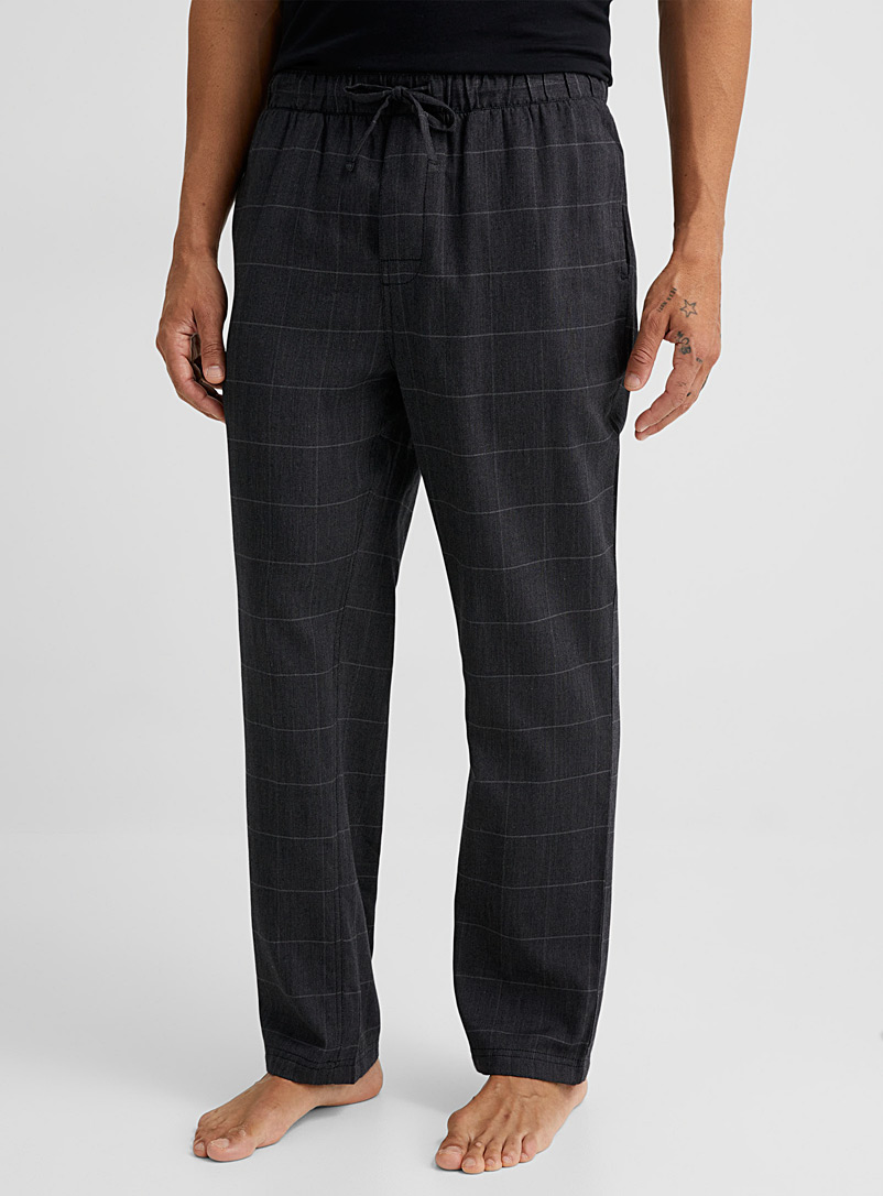 Le 31 Patterned Grey Linear pattern flannel pyjama pant for men