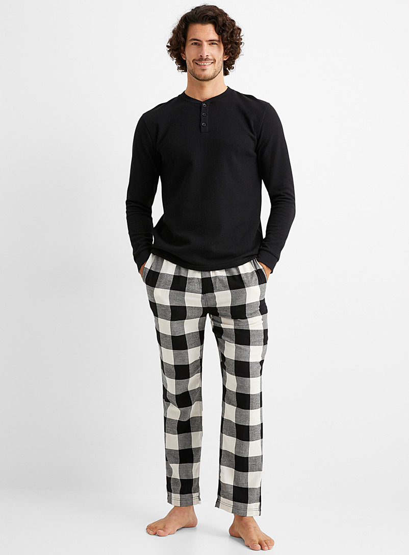 Le 31: L'ensemble pyjama gaufré coton bio et flanelle Noir à motifs pour homme