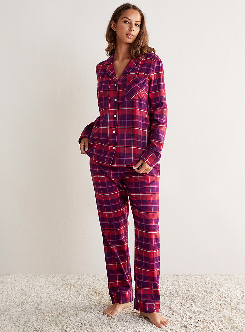 Miiyu Assorted red  Winter flannel pyjama set for women