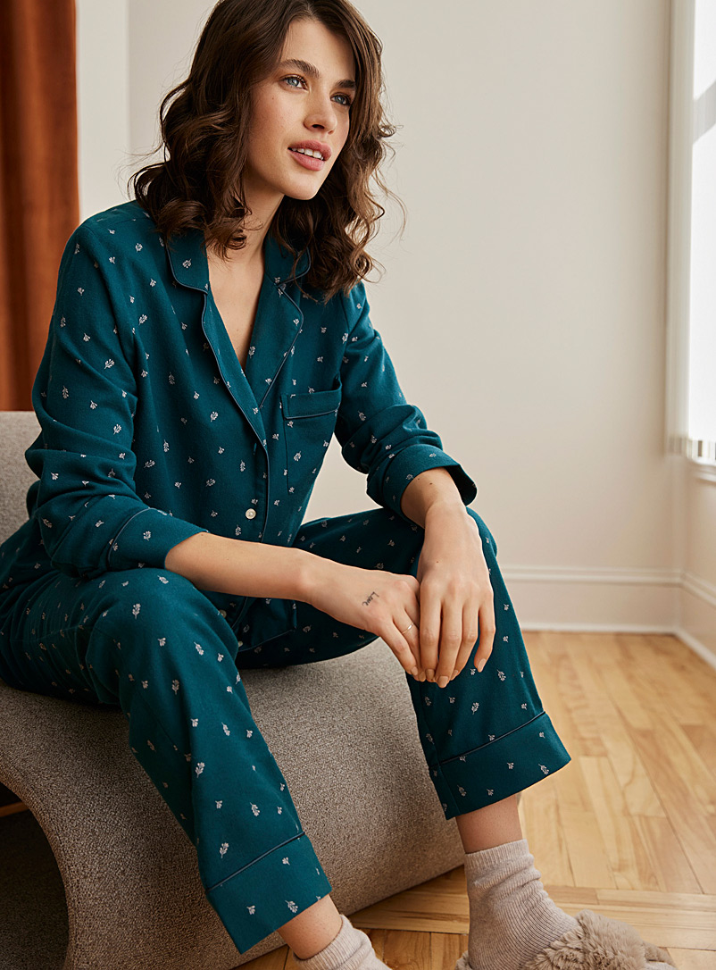 Miiyu: L'ensemble pyjama hivernal flanelle Vert à motifs pour femme