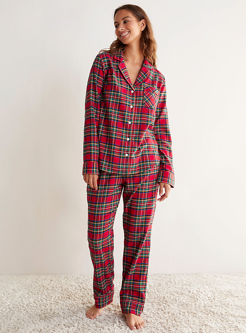 Miiyu Red Winter flannel pyjama set for women