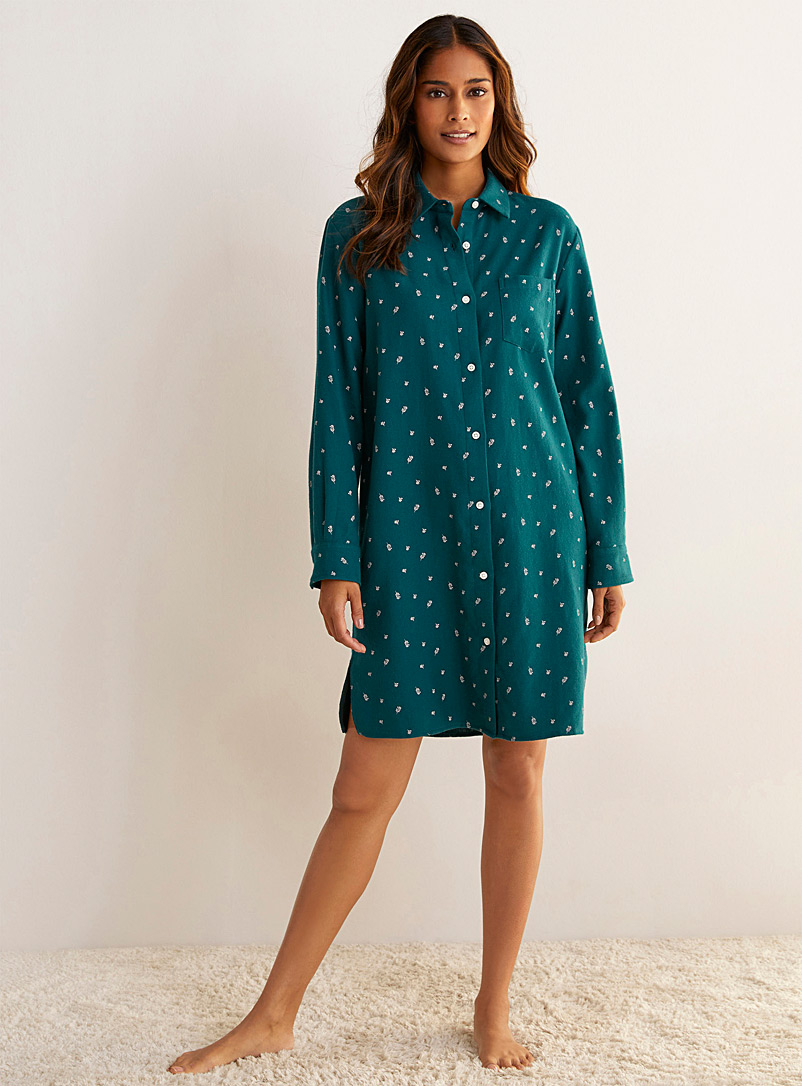 Miiyu: La chemise de nuit motif hivernal Vert à motifs pour femme
