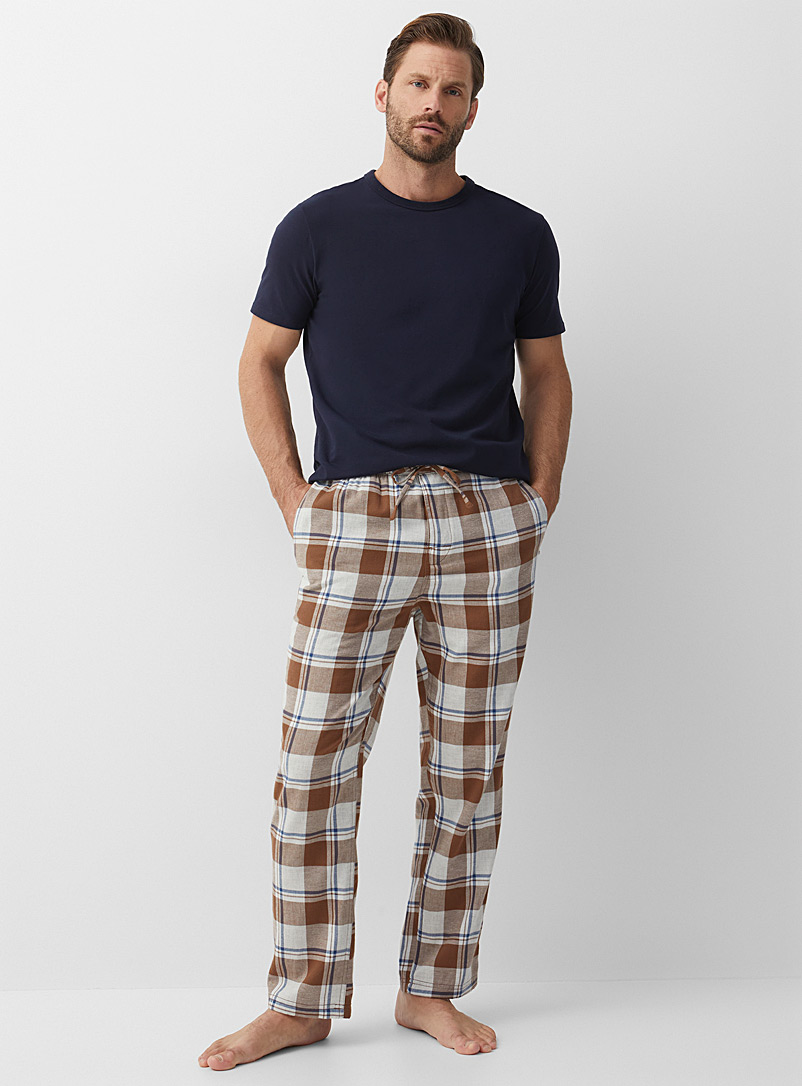 Le 31 Patterned Brown Rustic-pattern flannel pyjama pant for men