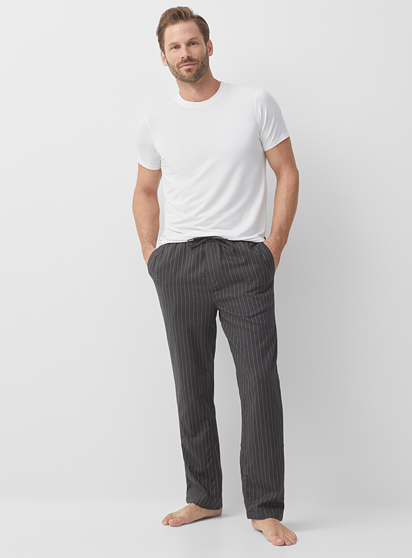 Le 31 Patterned Grey Rustic-pattern flannel pyjama pant for men