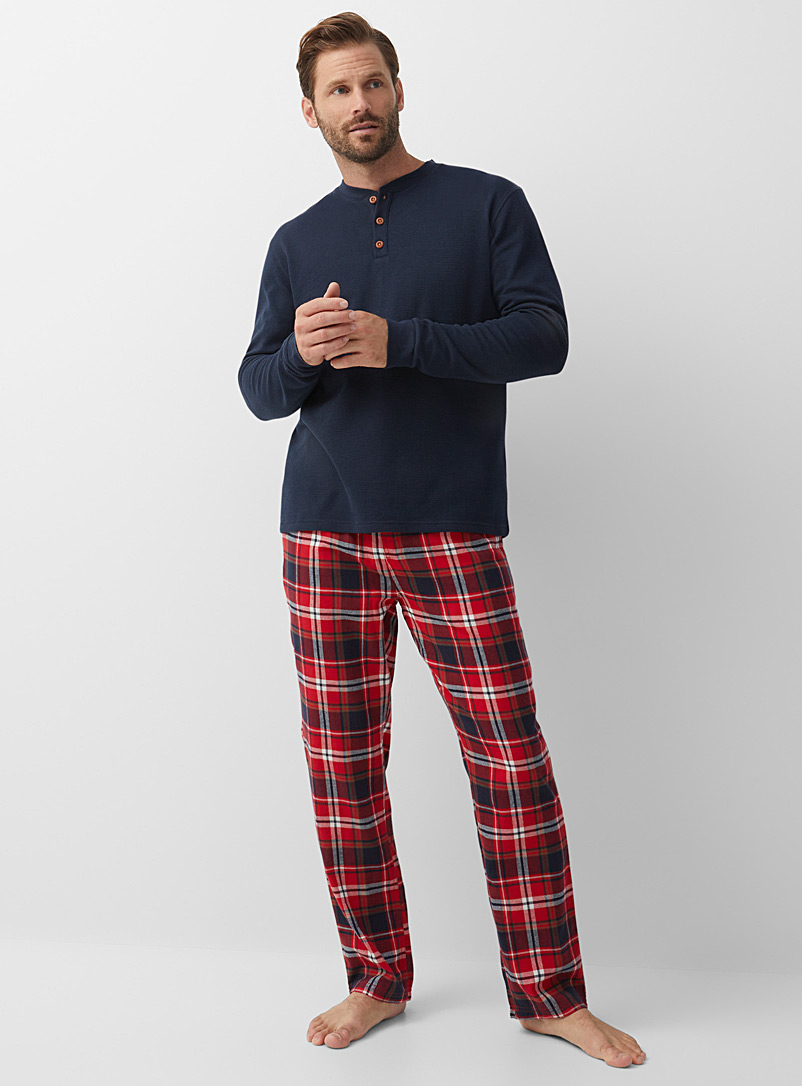 Le 31: L'ensemble pyjama gaufré coton bio et flanelle Rouge à motifs pour homme