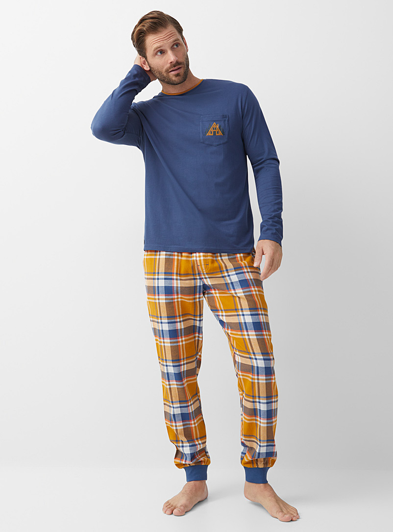 Le 31 Patterned Yellow Cotton-modal pyjama set for men