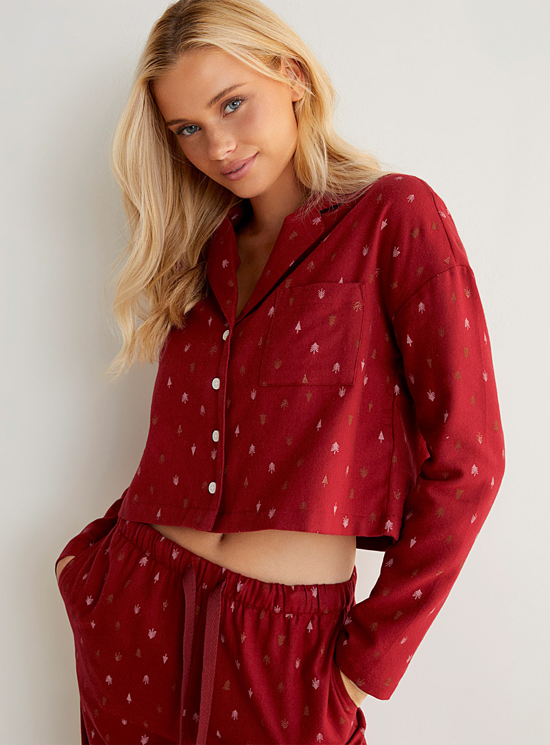 Miiyu x Twik Ruby Red Winter-pattern cropped nightshirt for women