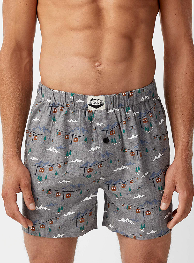 Le 31 Patterned Grey Organic cotton flannel loose trunk for men