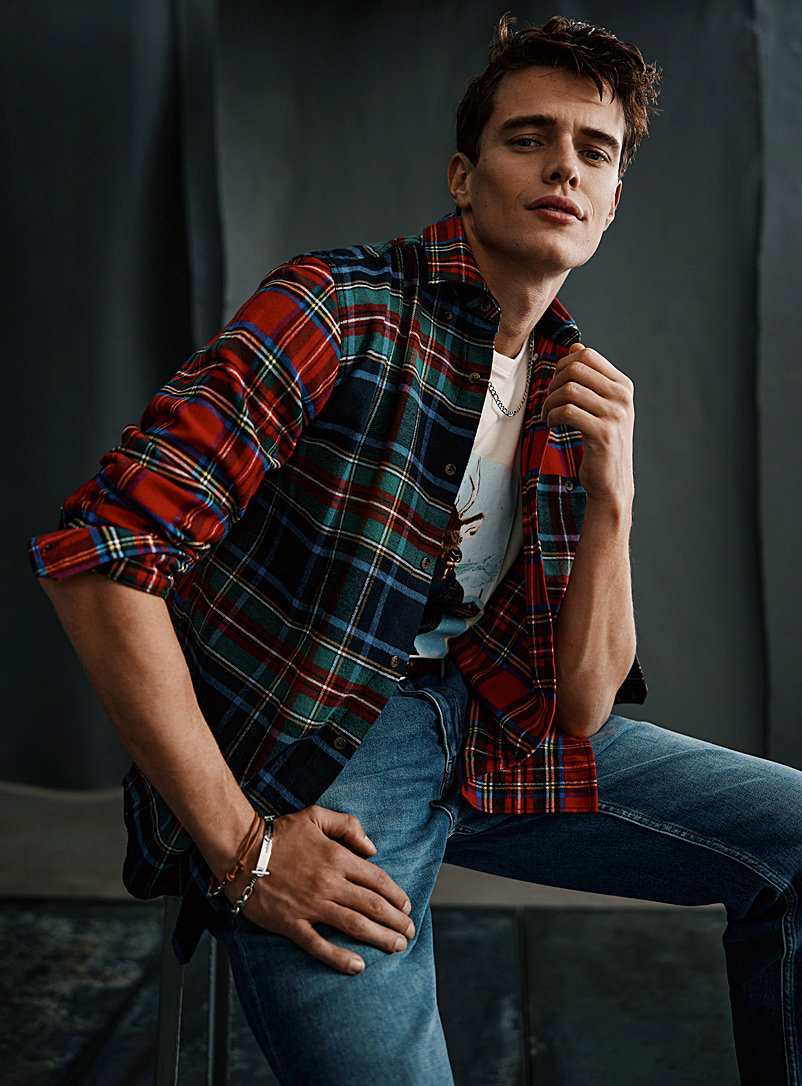 Le 31 Assorted Tartan block flannel shirt Modern fit for men