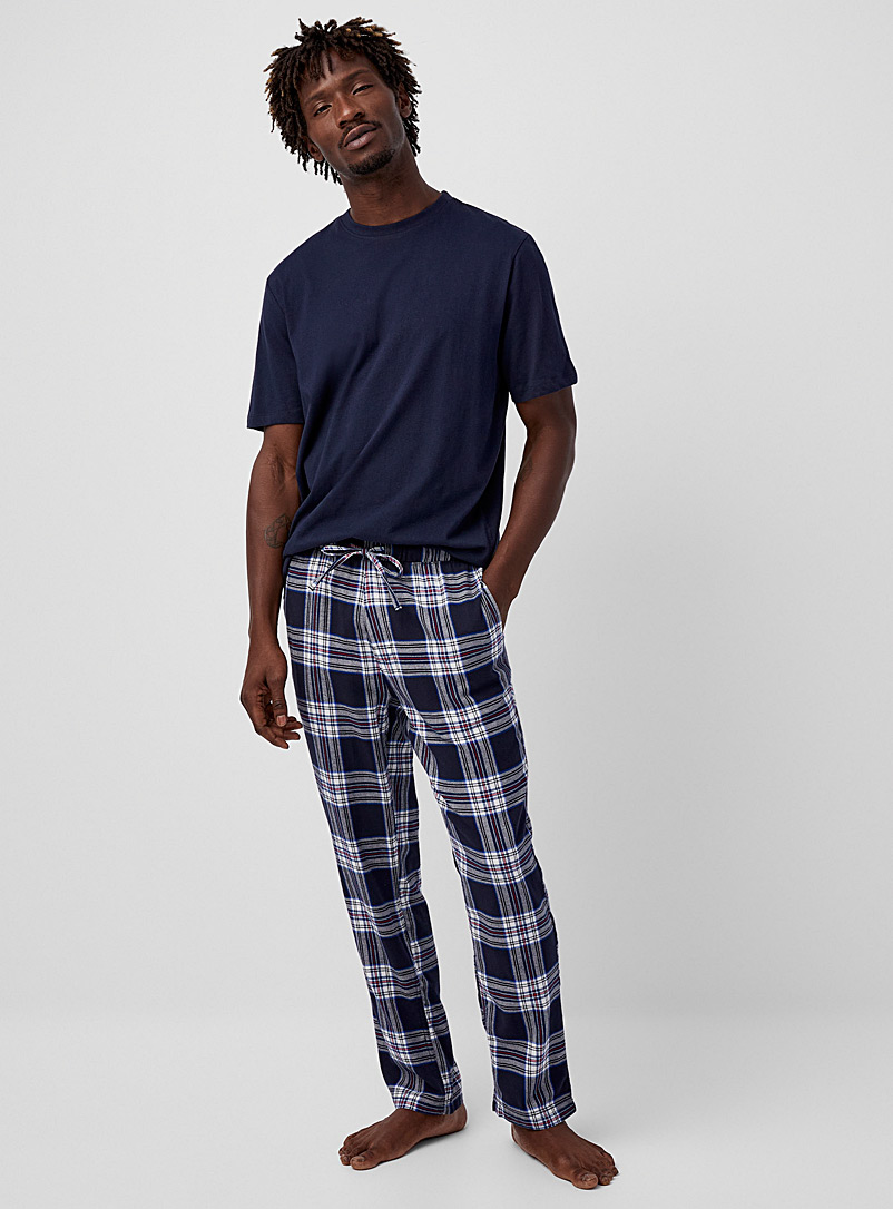 Le 31 Assorted Blue Check flannel lounge pant for men