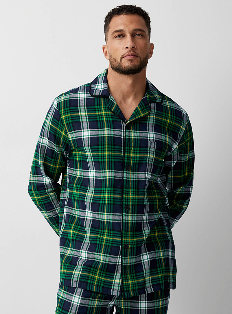 Le 31 Assorted green  Check flannel lounge shirt for men
