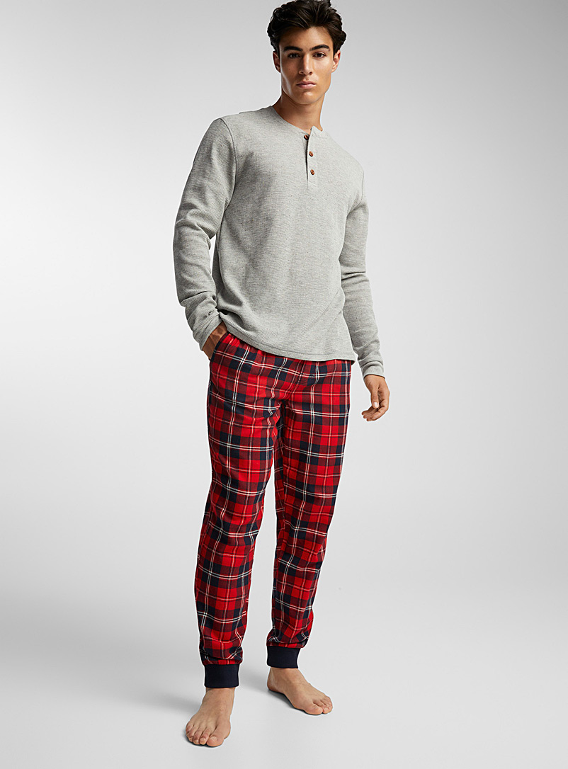 Le 31: L'ensemble pyjama gaufré et flanelle Rouge à motifs pour homme