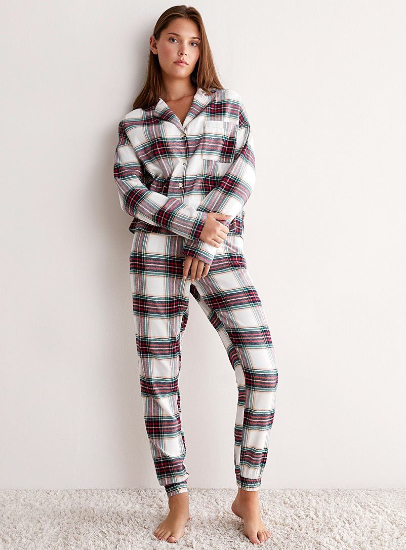 Miiyu x Twik Cream Beige Winter-pattern flannel lounge joggers for women