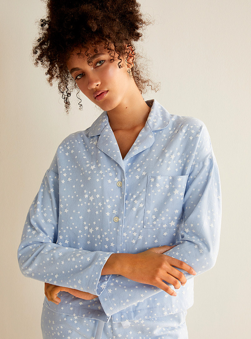 Miiyu x Twik Baby Blue Winter pattern flannel lounge shirt for women