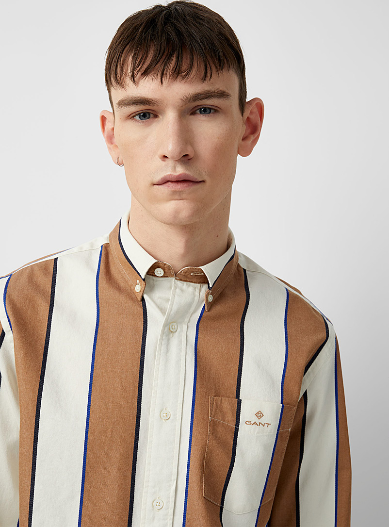 Gant Brown Tricolour vertical stripe shirt Comfort fit for men