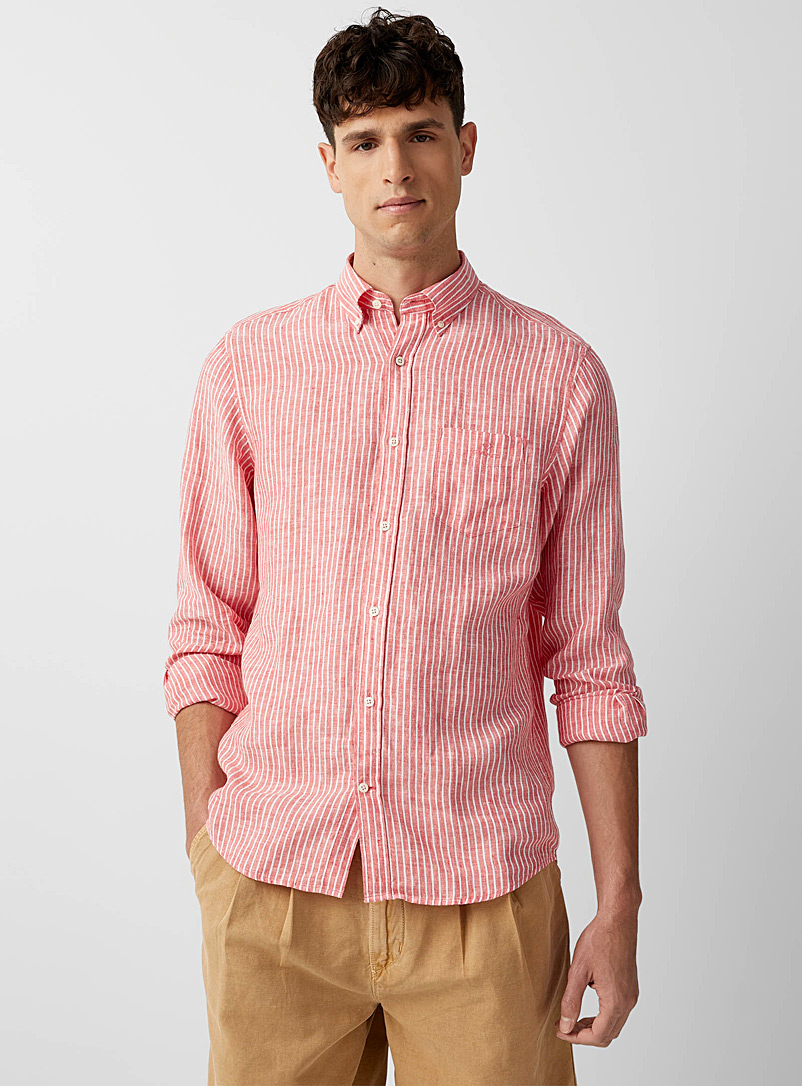 GANT Pink Twin-stripe pure linen shirt Comfort fit for men