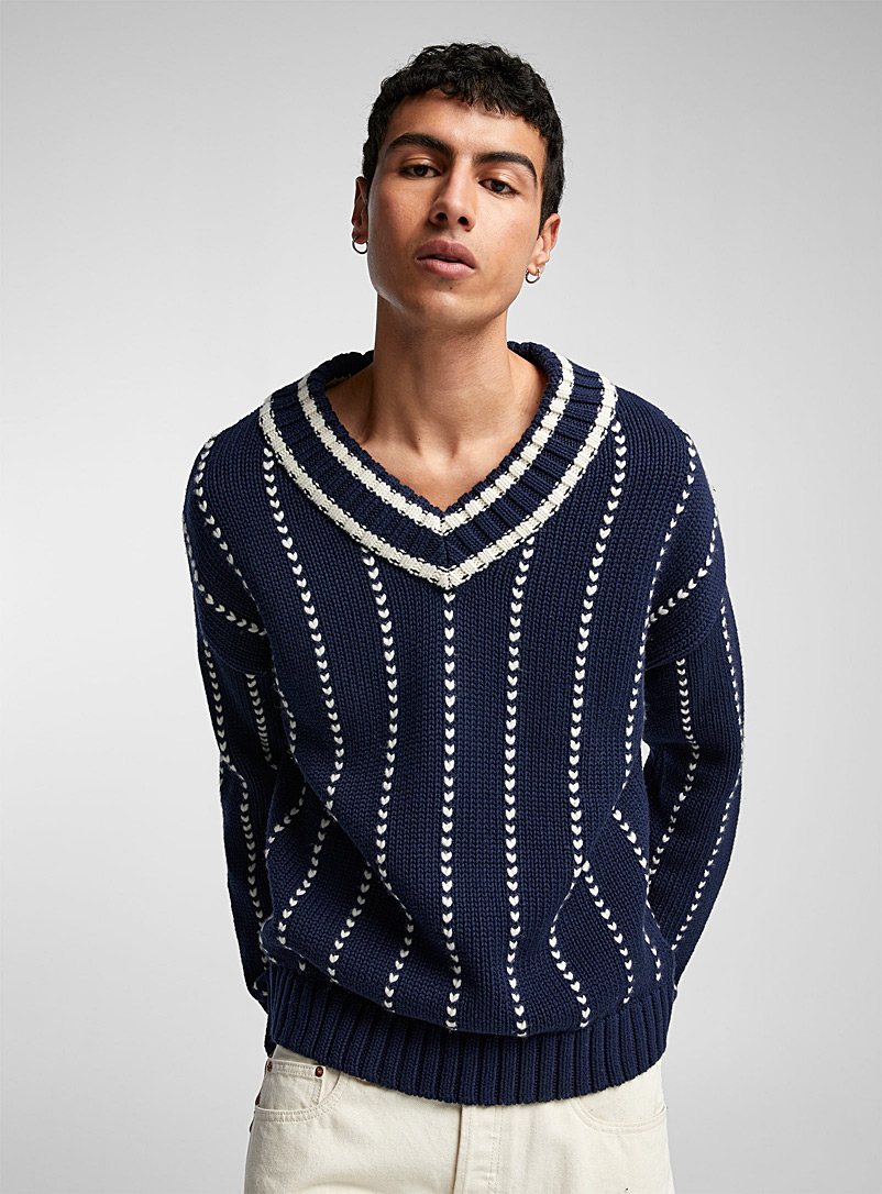 GANT Navy/Midnight Blue Jacquard stripe varsity sweater for men