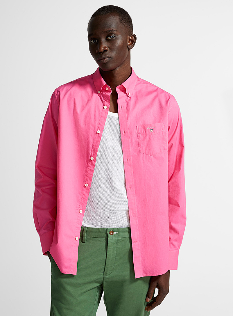 GANT Pink Bright pink poplin shirt Regular fit for men
