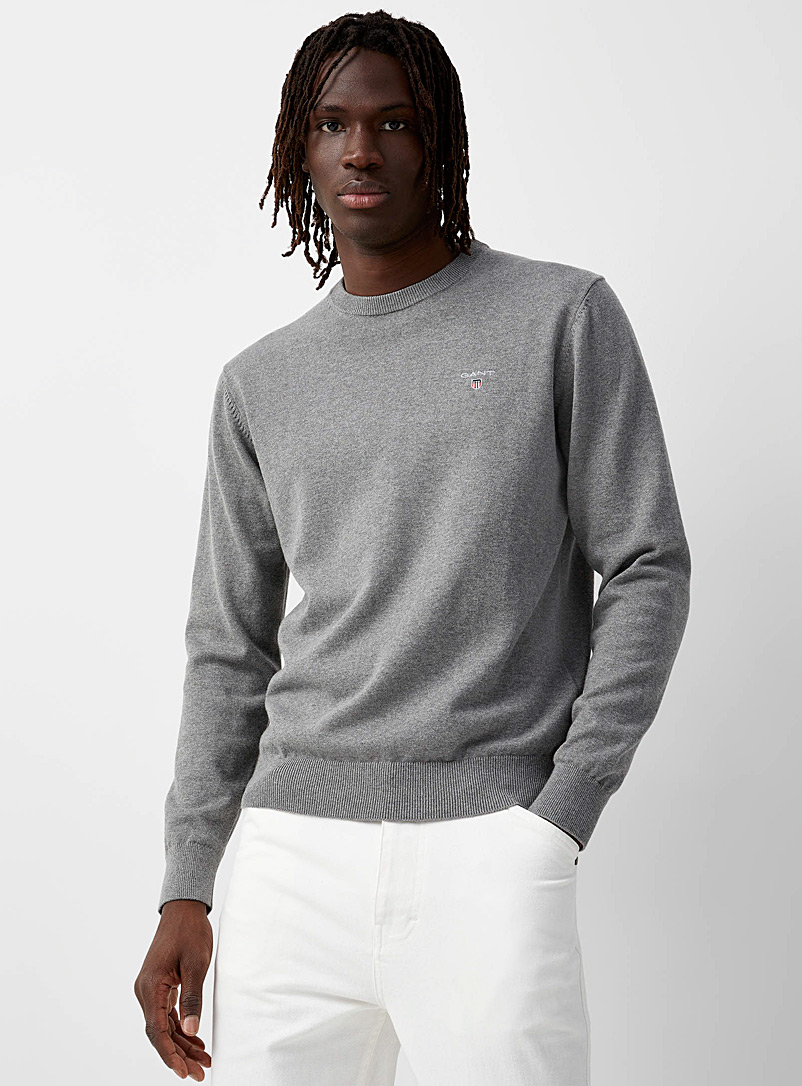 GANT Grey Crest-logo crew neck sweater for men
