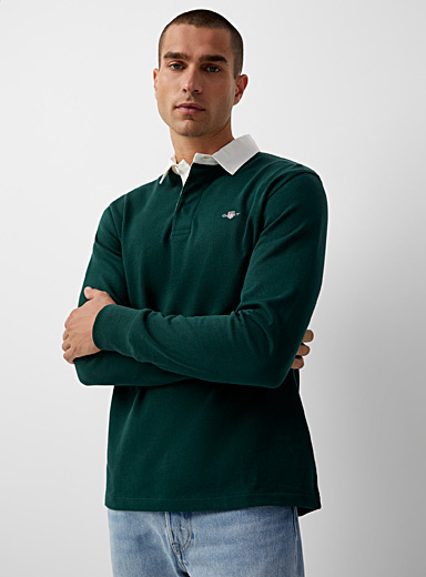 GANT Green Contrast-collar bottle-green polo for men