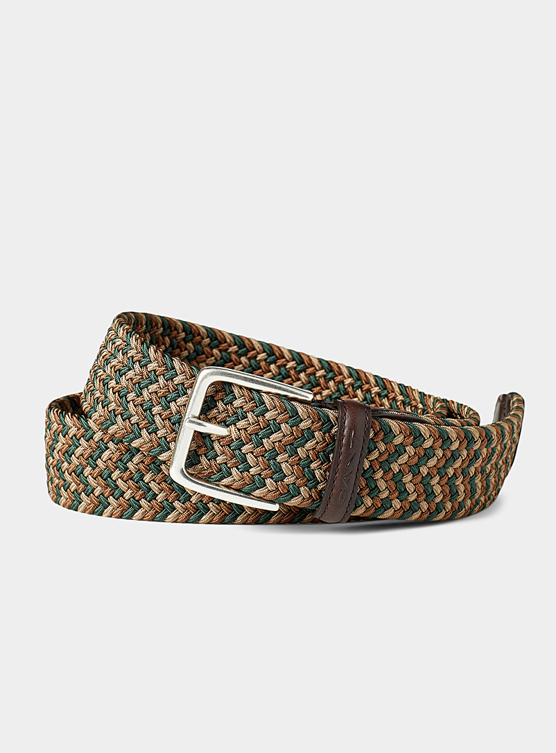 GANT Brown Green tone braided belt for men