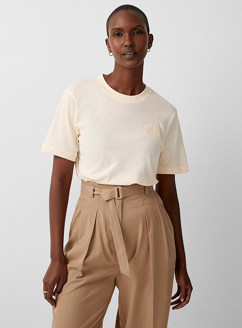 GANT: Le t-shirt col rond logo brodé Ivoire blanc os pour femme