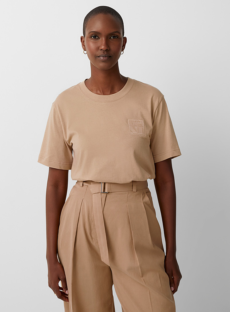 GANT: Le t-shirt col rond logo brodé Beige crème pour femme