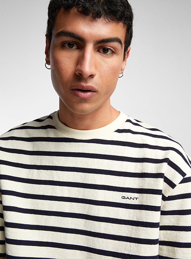 GANT: Le t-shirt rayures nautiques tricot texturé Beige crème pour homme