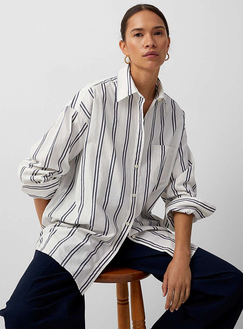 GANT Patterned Blue Double-striped oversized shirt for women