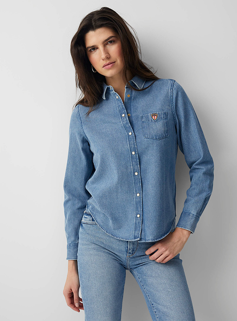 GANT: La chemise denim poche écusson Bleu pour femme