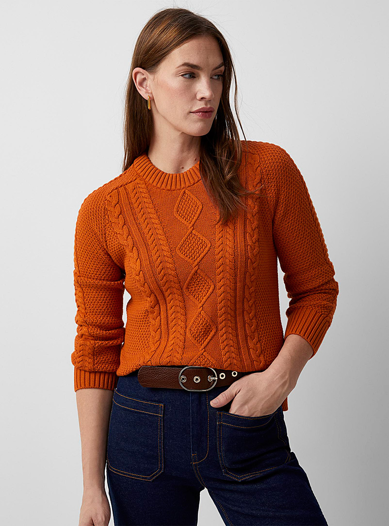 GANT Dark Orange Rust cable-knit sweater for women
